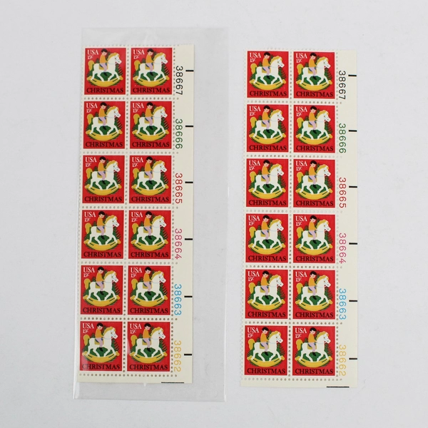 Lot Of 2 1978 USPS Sheets of 12 Christmas 15 Cent Rocking Horse Stamps MNH OG