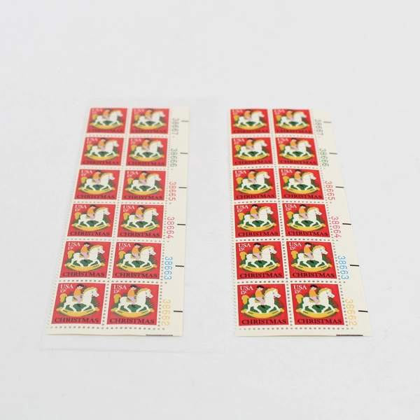 Lot Of 2 1978 USPS Sheets of 12 Christmas 15 Cent Rocking Horse Stamps MNH OG
