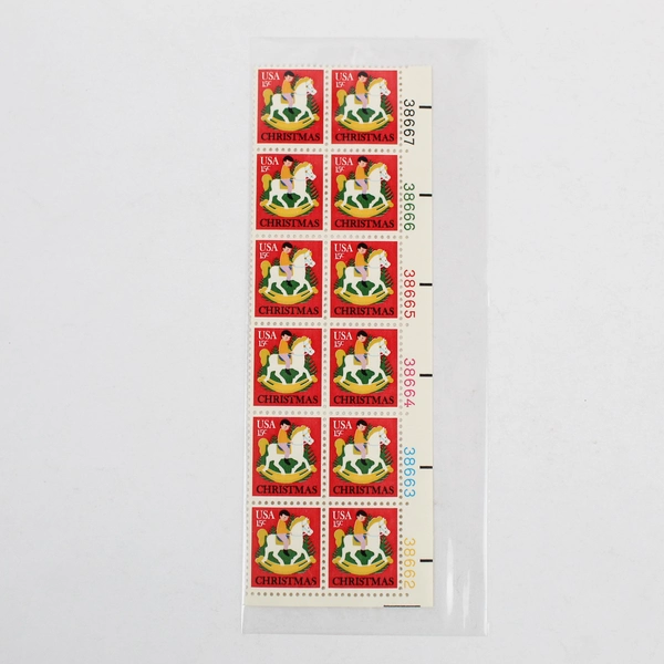 Lot Of 2 1978 USPS Sheets of 12 Christmas 15 Cent Rocking Horse Stamps MNH OG