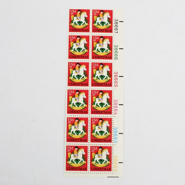 Lot Of 2 1978 USPS Sheets of 12 Christmas 15 Cent Rocking Horse Stamps MNH OG