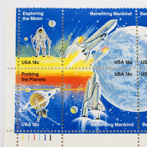 1981 USPS Block Sheet of 8 Stamps Space Exploration and Achievement 18¢ MNH OG