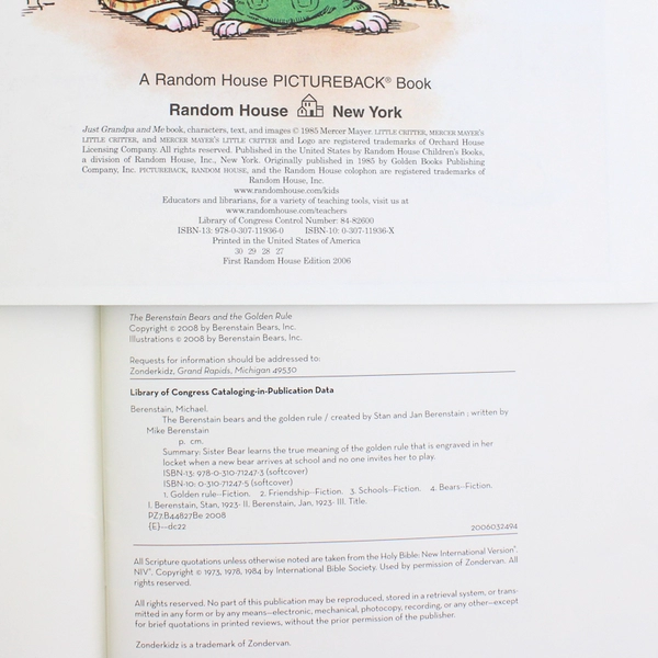 Lot of 2 Early Readers Just Grandpa & Me The Berenstain Bears & the Golden Rule