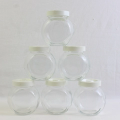 Lot of 6 Kig Malaysia Transparent Spice Jars with White Opaque Plastic Lids
