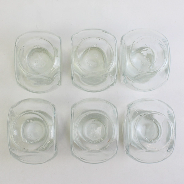 Lot of 6 Kig Malaysia Transparent Spice Jars with White Opaque Plastic Lids