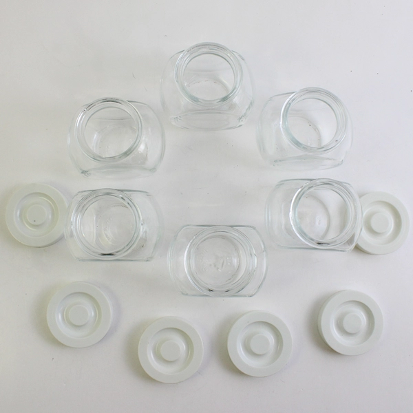 Lot of 6 Kig Malaysia Transparent Spice Jars with White Opaque Plastic Lids
