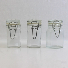 Lot of 3 Unbranded Small Vintage Jars with Wire Bail Hinged Glass Lid 3" Tall