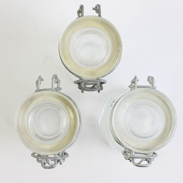 Lot of 3 Unbranded Small Vintage Jars with Wire Bail Hinged Glass Lid 3" Tall