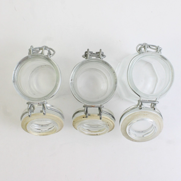 Lot of 3 Unbranded Small Vintage Jars with Wire Bail Hinged Glass Lid 3" Tall