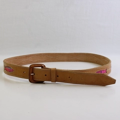 Unbranded Women's 38 Leather Belt with Pink Embroidered Cut-Outs