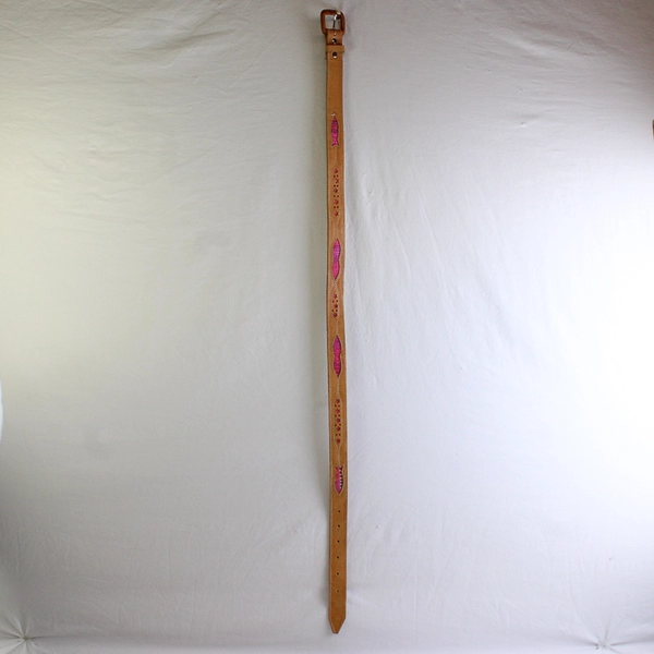 Unbranded Women's 38 Leather Belt with Pink Embroidered Cut-Outs