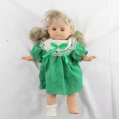 Vintage 13" Soft Body Baby Doll Blonde Braids Green Dress Missing Shoe Sock
