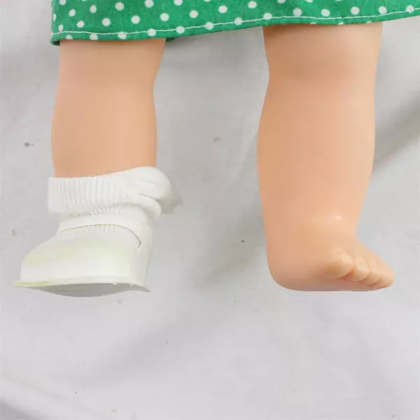 Vintage 13" Soft Body Baby Doll Blonde Braids Green Dress Missing Shoe Sock