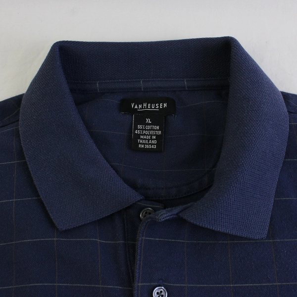 VanHeusen Blue Grid Patterned Short Sleeve Polo W/ Collar Men's Size XL