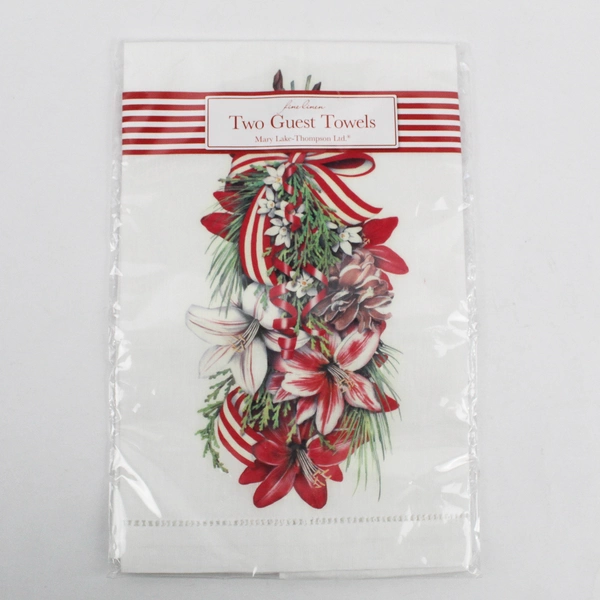 New Set of 2 Mary Lake-Thompson Floral Christmas Linen Guest Towels