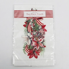 New Set of 2 Mary Lake-Thompson Floral Christmas Linen Guest Towels