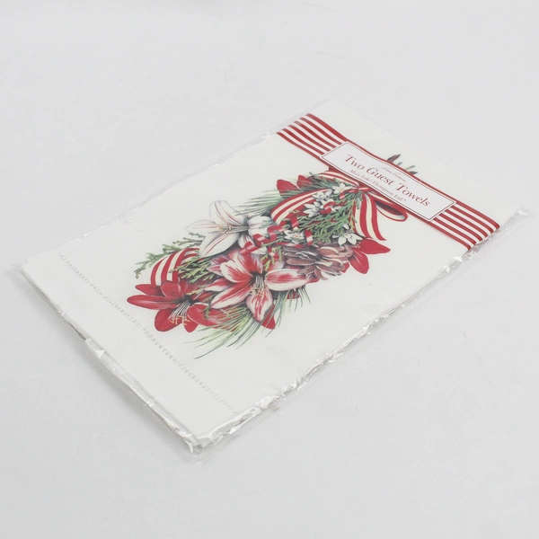 New Set of 2 Mary Lake-Thompson Floral Christmas Linen Guest Towels