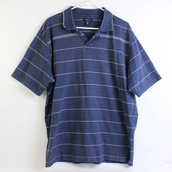 VanHeusen Blue Striped Pattern Short Sleeve Polo W/ Collar Men's Size XL