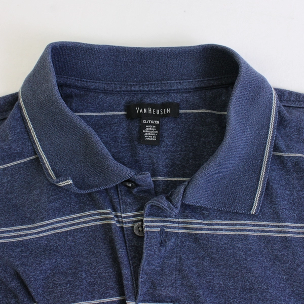 VanHeusen Blue Striped Pattern Short Sleeve Polo W/ Collar Men's Size XL