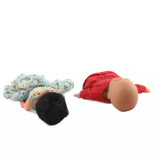 Lot of 2 Vintage Dolls 8" Plastic Doll in Crocheted Dress & 6.5" Baby