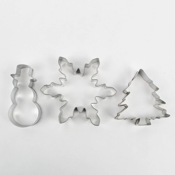Lot of 3 Steel Christmas Cookie Cutters Snowman Christmas Tree Snowflake