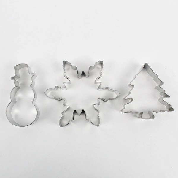 Lot of 3 Steel Christmas Cookie Cutters Snowman Christmas Tree Snowflake