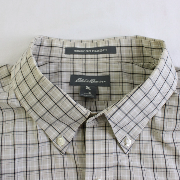 Eddie Bauer Beige Wrinkle Free Relax Fit Short Sleeve Button Up Shirt Men's XL