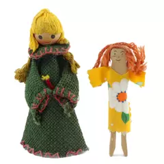 Lot of 2 Vintage Burlap Angel Doll & Clothespin Doll Small Decorative