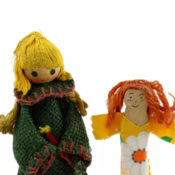 Lot of 2 Vintage Burlap Angel Doll & Clothespin Doll Small Decorative