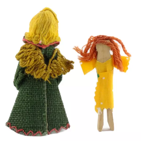Lot of 2 Vintage Burlap Angel Doll & Clothespin Doll Small Decorative