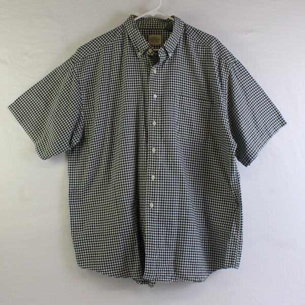 G H Bass & Co Blue/White Gingham Short Sleeve Collared Button Up Shirt Men's XL