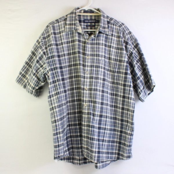  Van Heusen Blue/White Plaid Short Sleeve Collared Button Up Shirt Men's Size XL