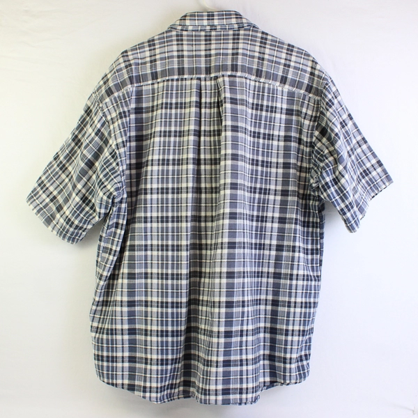  Van Heusen Blue/White Plaid Short Sleeve Collared Button Up Shirt Men's Size XL