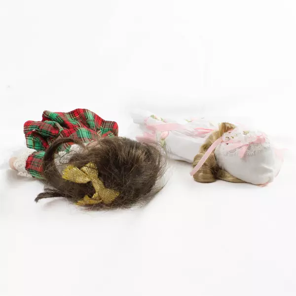 Lot of 2 8.25" Porcelain Dolls Red & Green Dress White Dress Soft Body