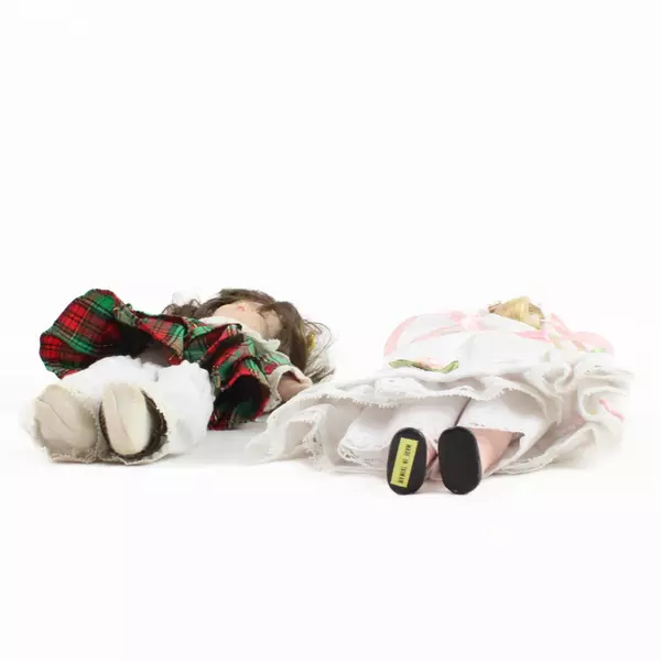 Lot of 2 8.25" Porcelain Dolls Red & Green Dress White Dress Soft Body