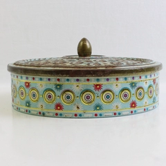Antique Belgian 7" Biscuit Tin with Decorative Paint and Gold Interior