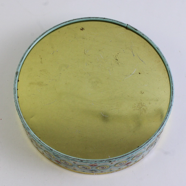 Antique Belgian 7" Biscuit Tin with Decorative Paint and Gold Interior