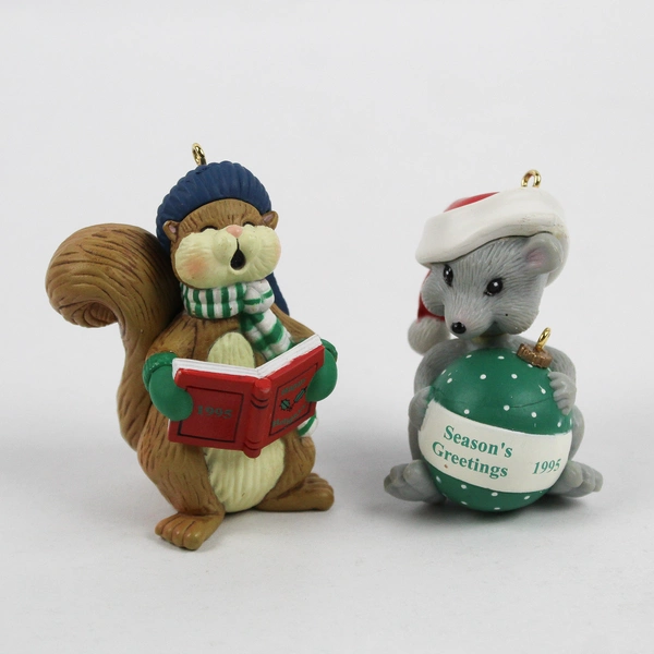 Lot of 2 Vintage 1995 Hallmark DCI Christmas Ornaments Squirrel and Mouse