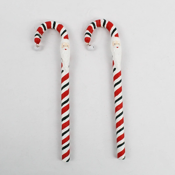 Set of 2 Vintage Santa Candy Cane Christmas Ornaments 7"