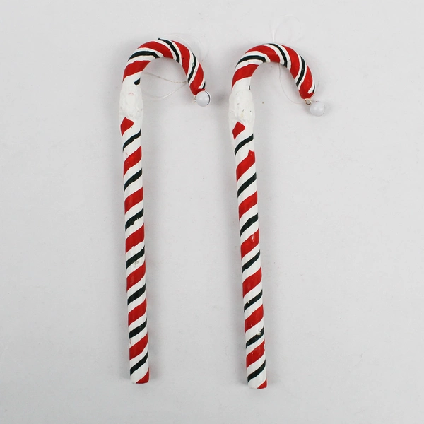 Set of 2 Vintage Santa Candy Cane Christmas Ornaments 7"