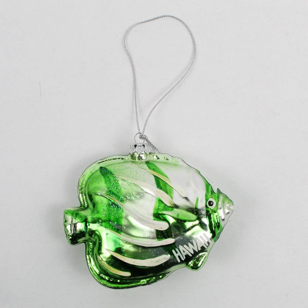 Hawaii Green Fish Souvenir Glass Christmas Ornament 3 3/4"