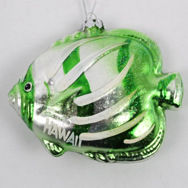 Hawaii Green Fish Souvenir Glass Christmas Ornament 3 3/4"