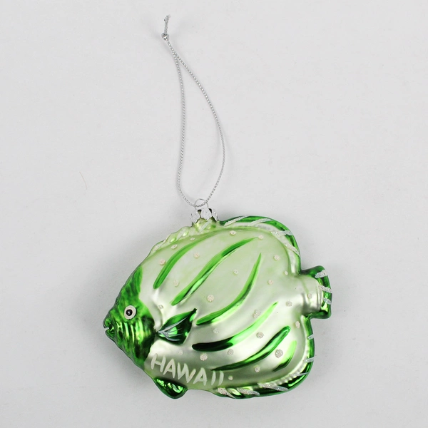 Green Fish Hawaii Souvenir Glass Christmas Ornament 3 3/4"