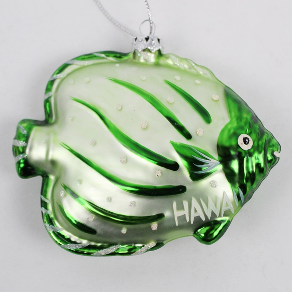 Green Fish Hawaii Souvenir Glass Christmas Ornament 3 3/4"