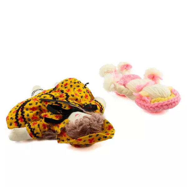 Lot of 2 Vintage Dolls Yarn Doll & Yellow Dress Doll 9" Folk Art