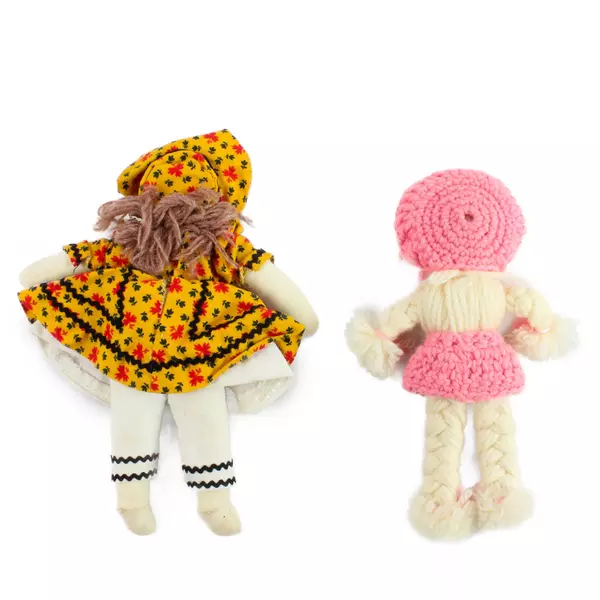 Lot of 2 Vintage Dolls Yarn Doll & Yellow Dress Doll 9" Folk Art