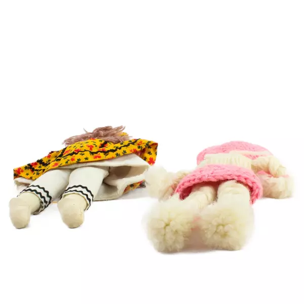 Lot of 2 Vintage Dolls Yarn Doll & Yellow Dress Doll 9" Folk Art