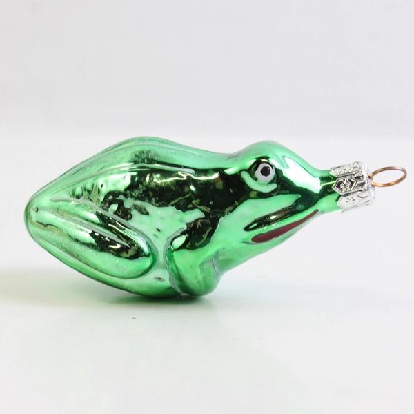 Green Hand-Blown Glass Frog Christmas Ornament 4"