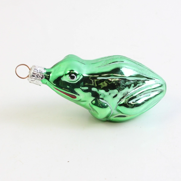 Green Hand-Blown Glass Frog Christmas Ornament 4"
