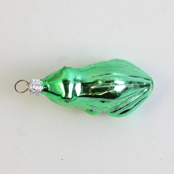 Green Hand-Blown Glass Frog Christmas Ornament 4"