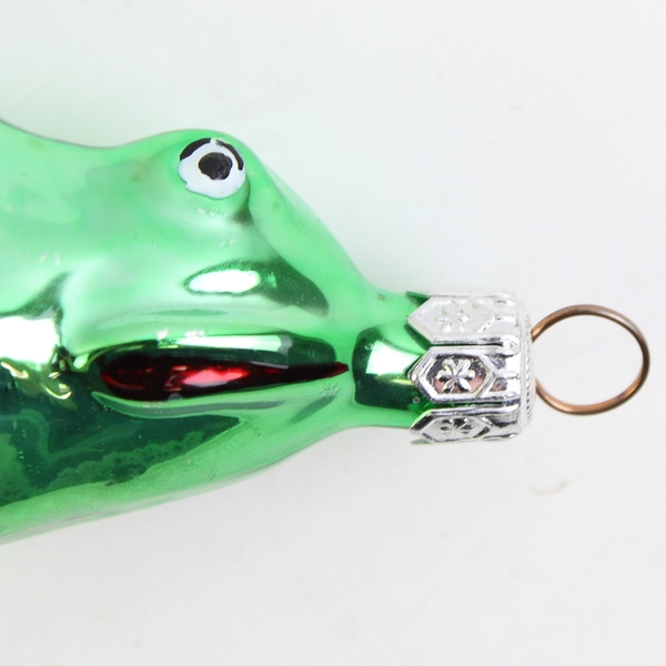 Green Hand-Blown Glass Frog Christmas Ornament 4"